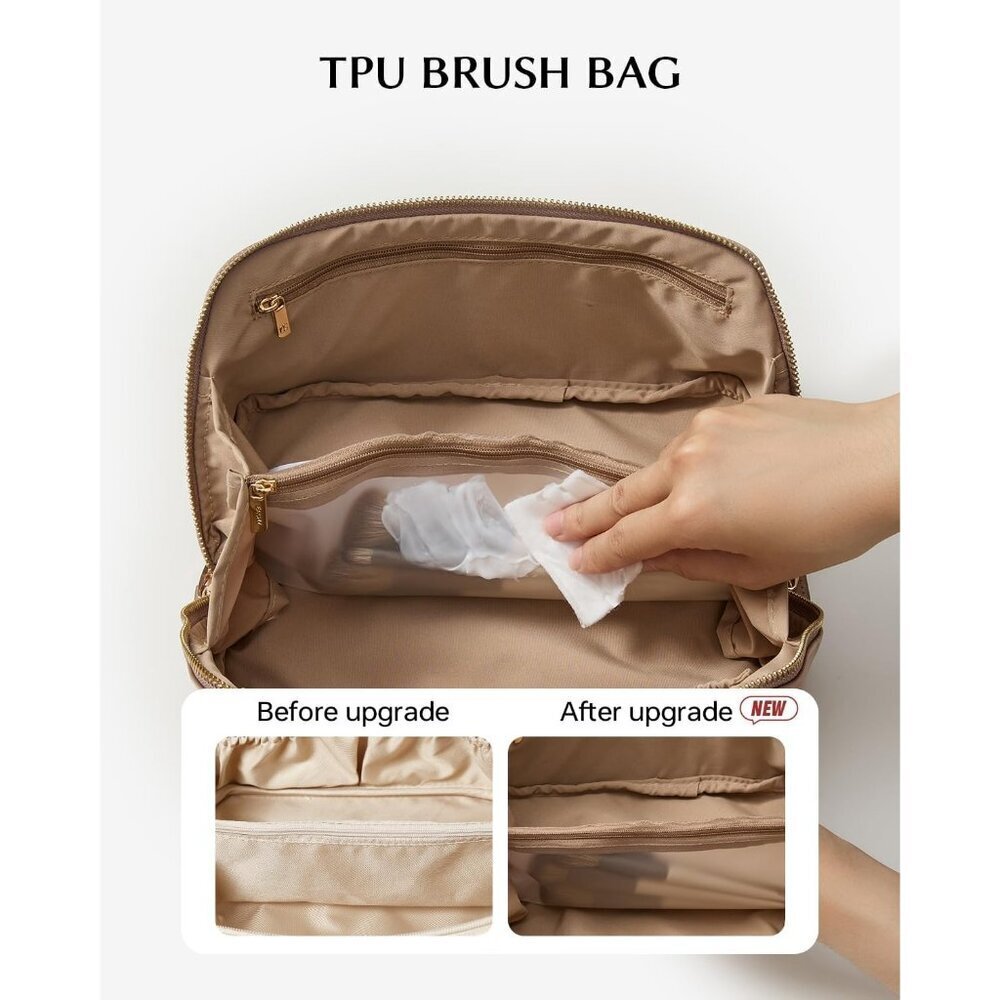 Women IE-Brown Large Capacity Cosmetic Travel Makeup Waterproof Portable Bag - Picture 3 of 5